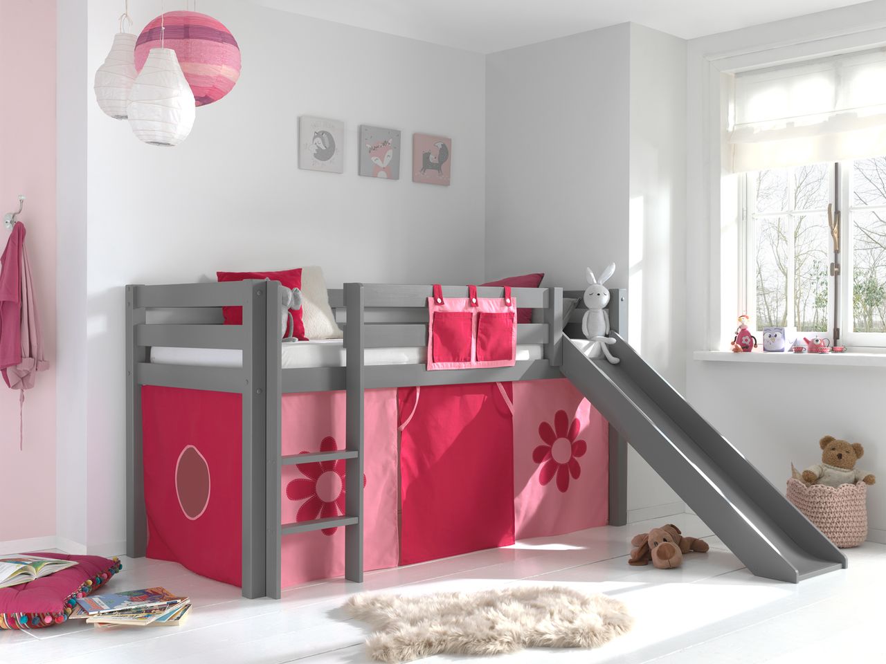 VIPACK Spielbett Pino mit Rutsche und Textilset 