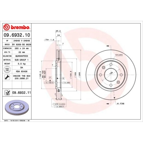 Bremsscheibe Brembo Vorderachse  2 Stück 09.6932.11 - ATU