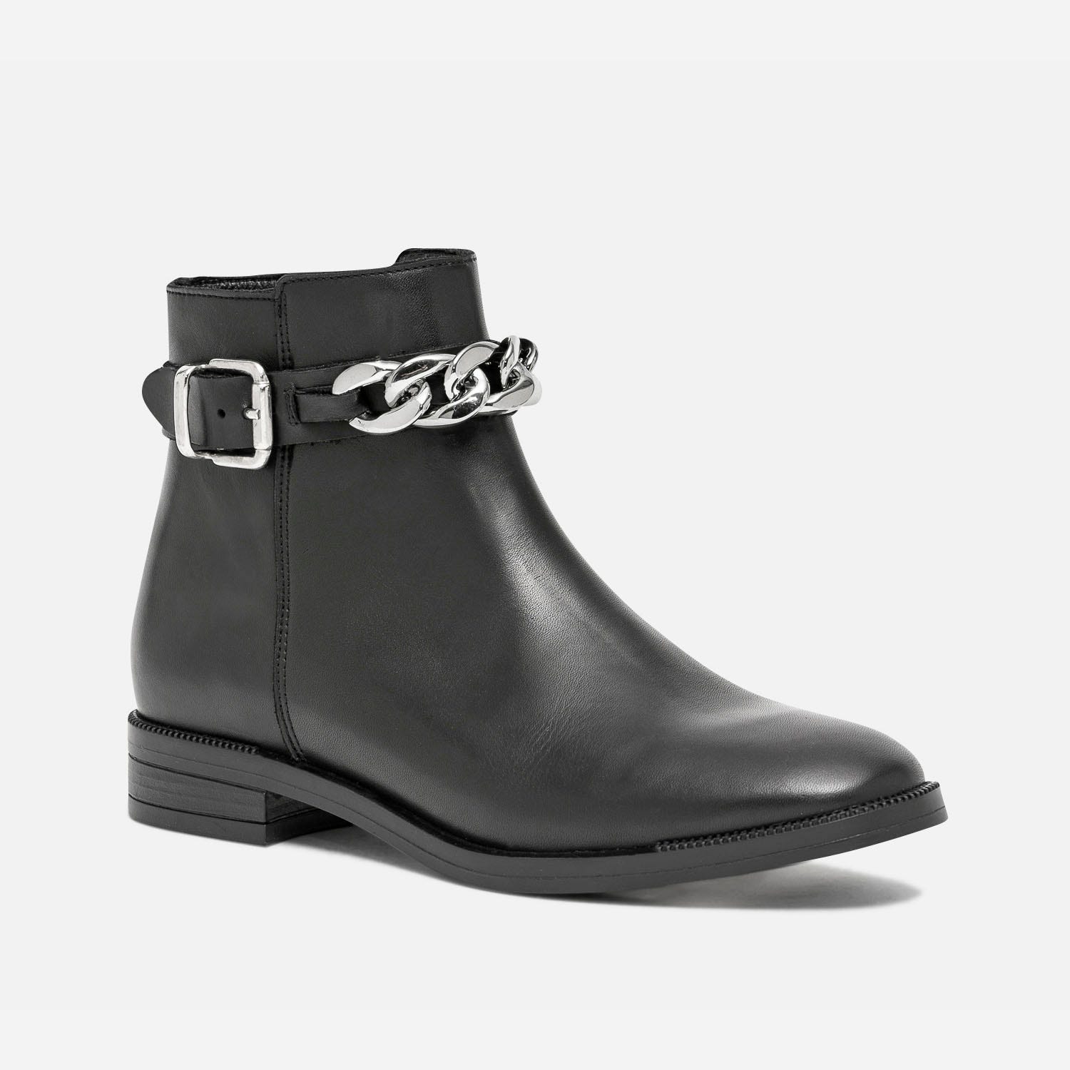 Boots noir éco-conçu en cuir avec maxi-chaîne