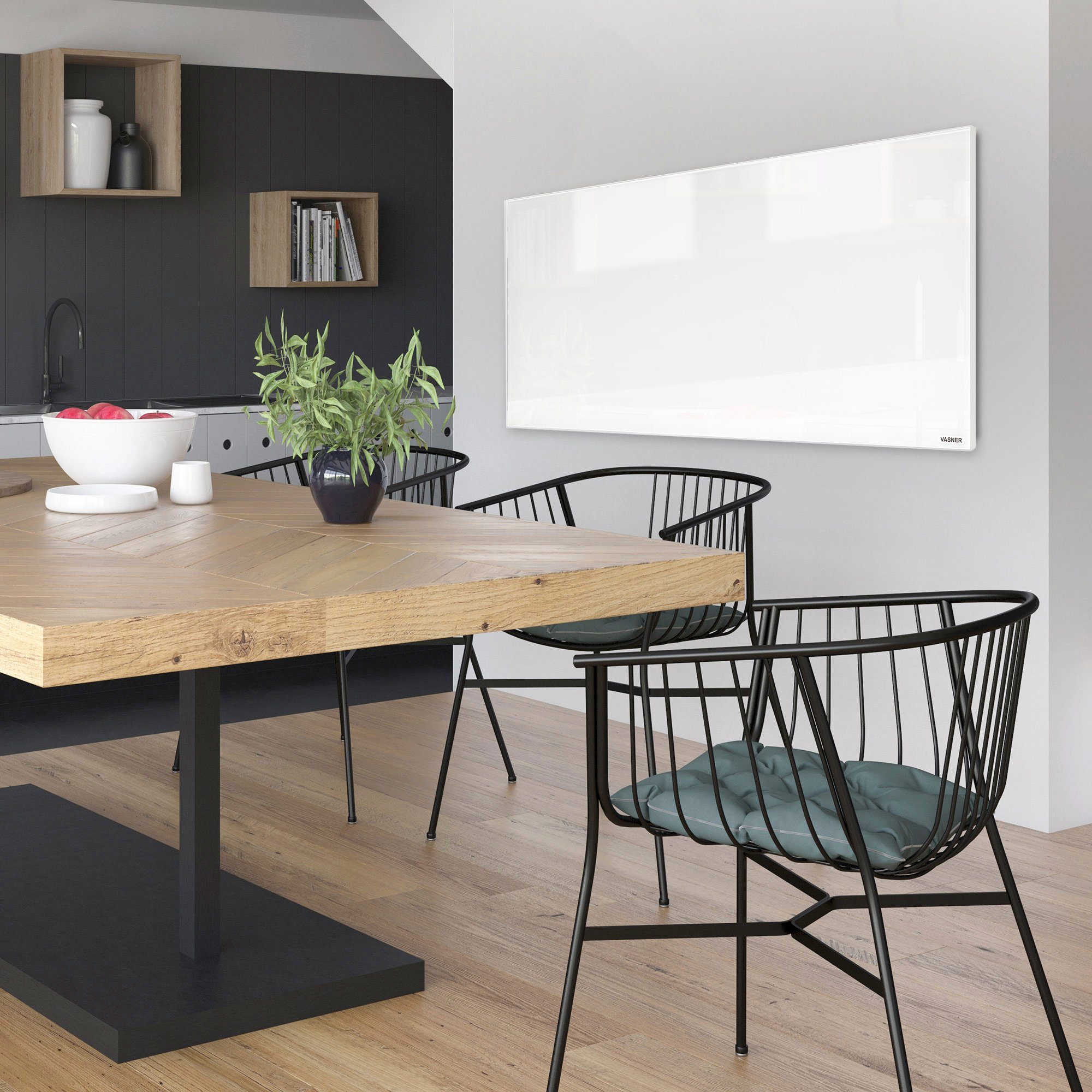 Vasner Infrarotheizung Glas mit Rahmen weiß, 450 W, Citara G, Infrarot Glasheizung, IP44 Bad geeignet