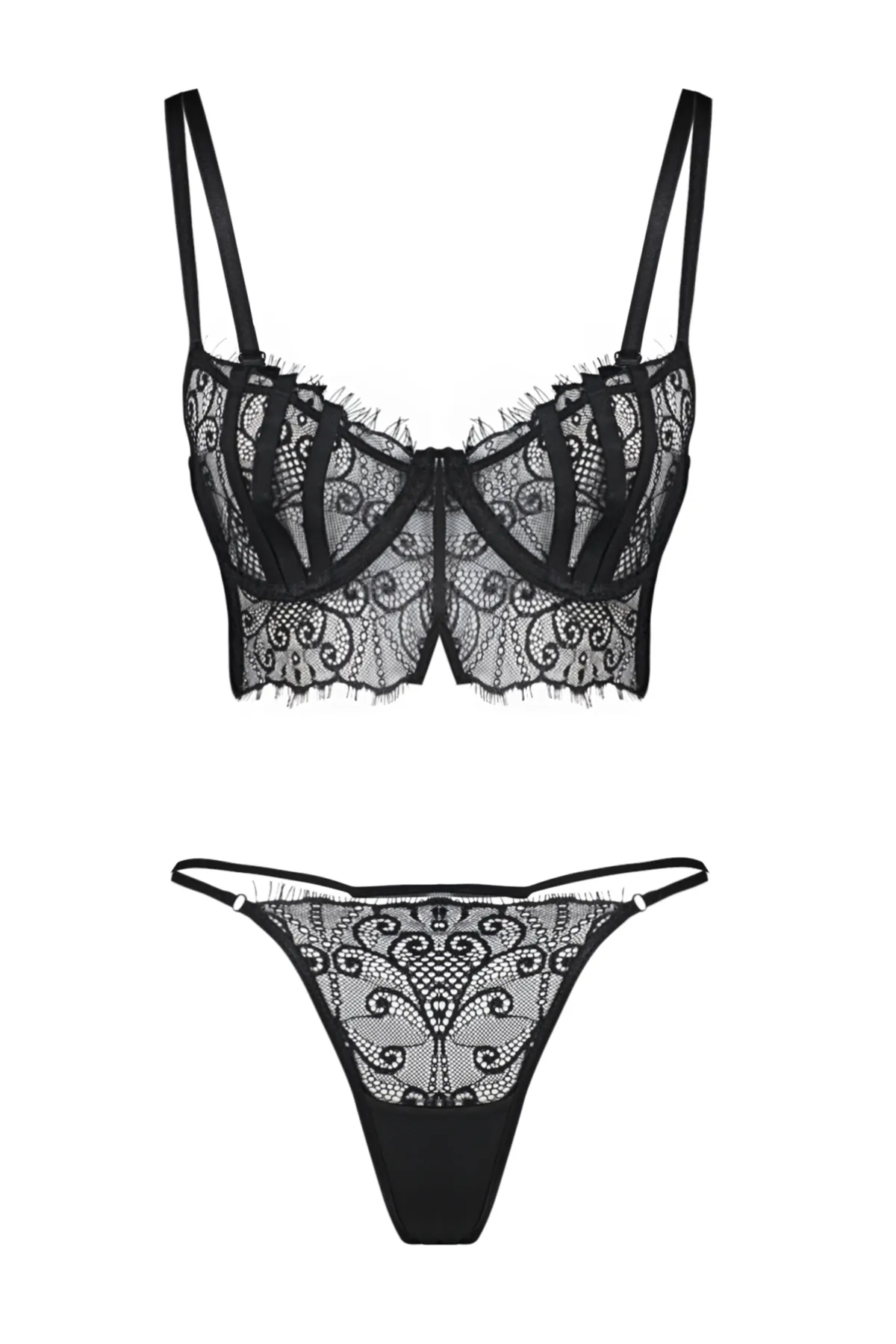 Trendyol Collection  Schwarzes, hüllenloses Dessous-Set aus Strick mit Bügel und Spitzenband THMAW24CC00002