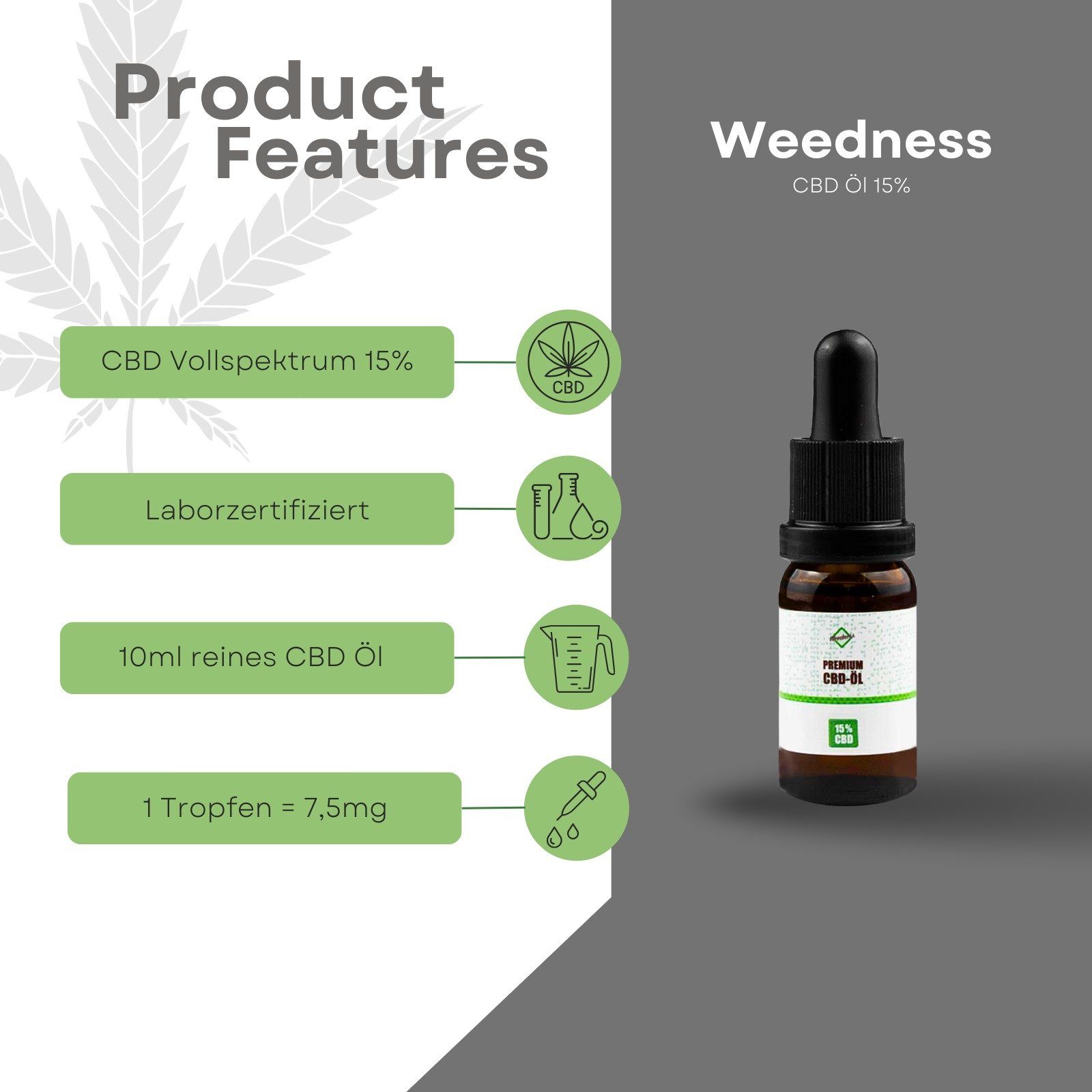 Weedness Mundwasser, Vollspektrum 10 ml CBD Öl 15% - 20 % Hanföl Cannabis Hanfsamenöl Oil