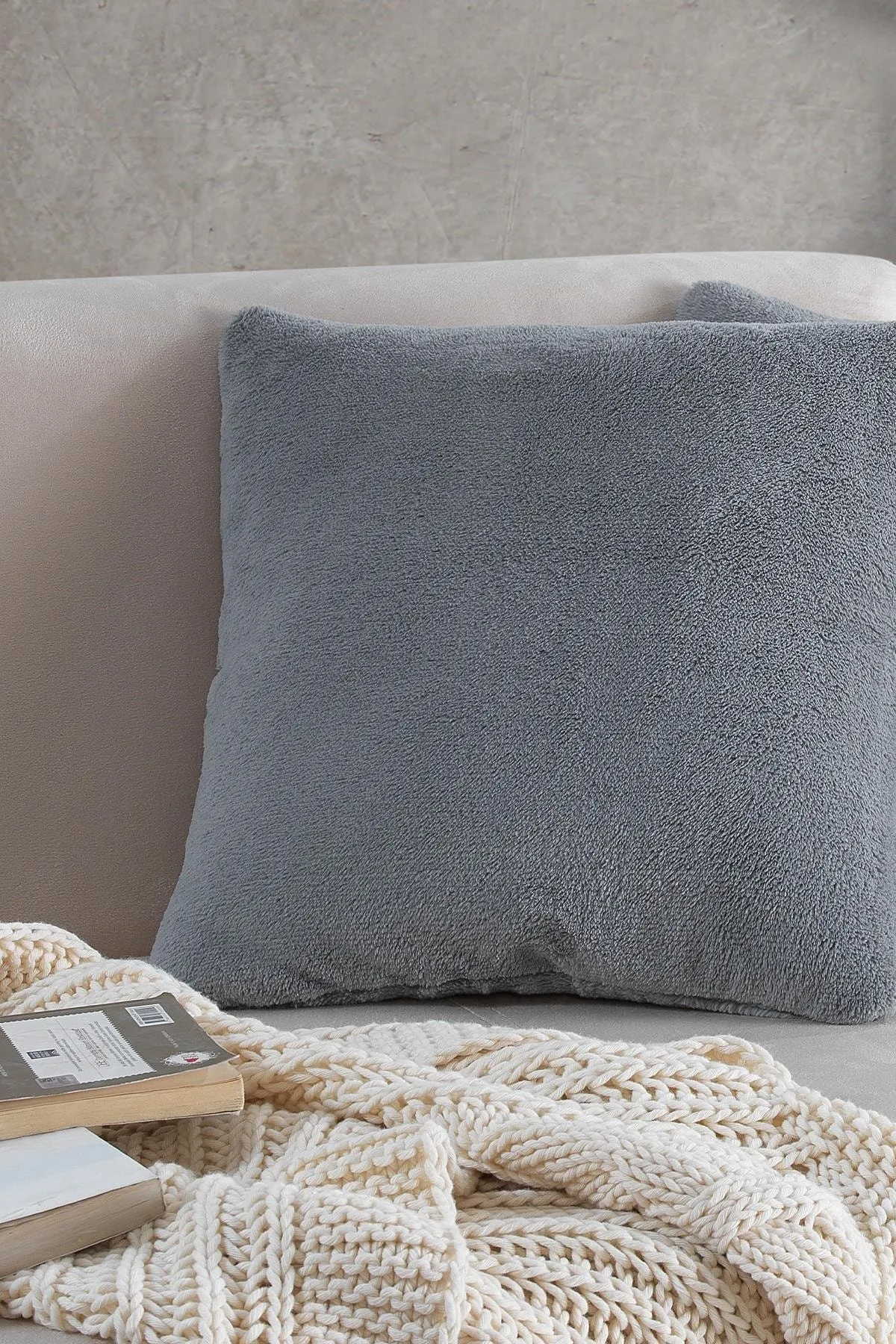 MaisonArt  Sofa | 1 Stück grauer Welsoft-Kissenbezug, 44 x 44 cm