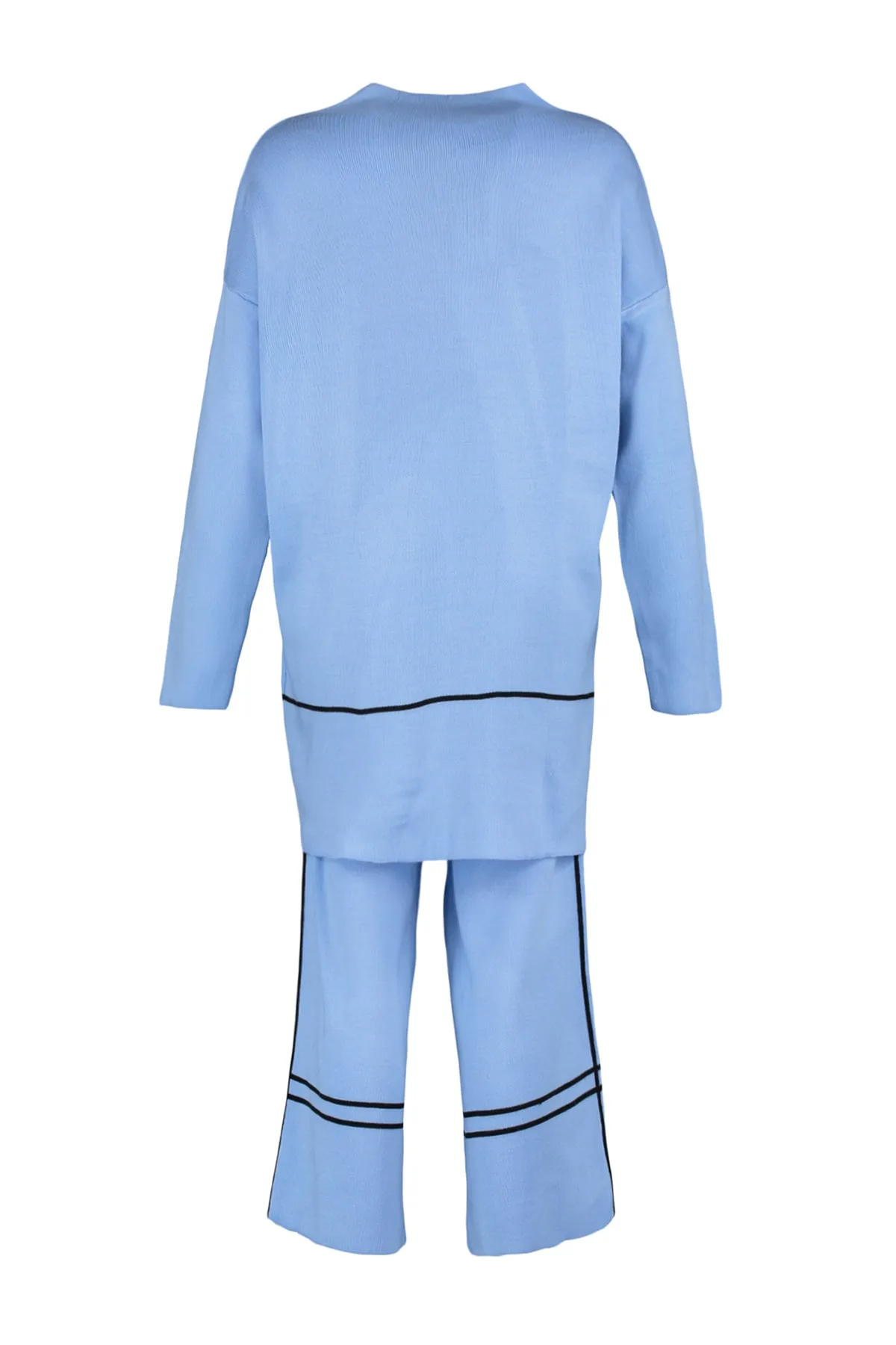Trendyol Modest  Blaues Strickset mit halbem Rollkragen und Streifendetail, Pullover und Hose TCTAW23US00018