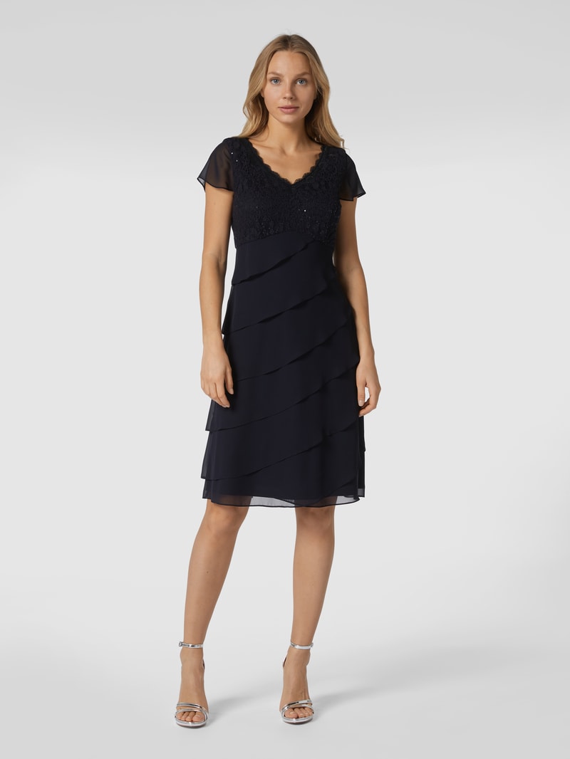 Cocktailkleid aus Spitze und Chiffon in marineblau meliert