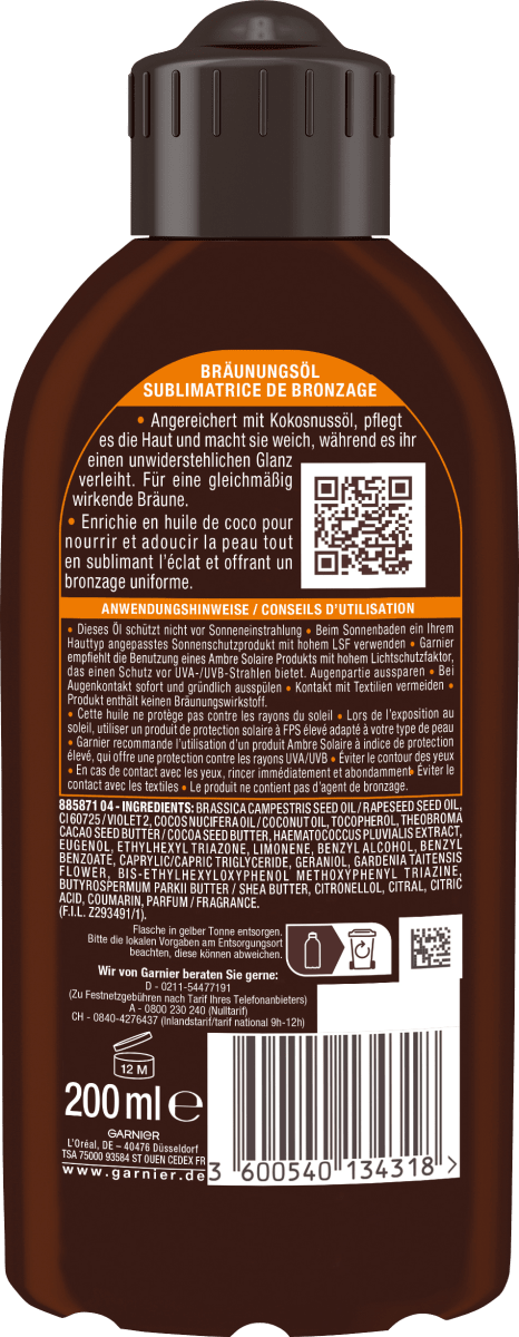 Bräunungsöl ideal bronze mit Kokosöl, 200 ml