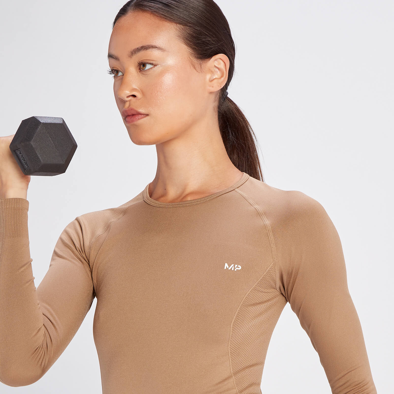 Crop top sans coutures à manches longues MP Shape pour femmes – Caramel