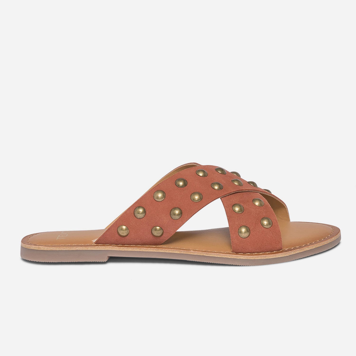 Mule TEXTO terracotta en cuir velours à clous