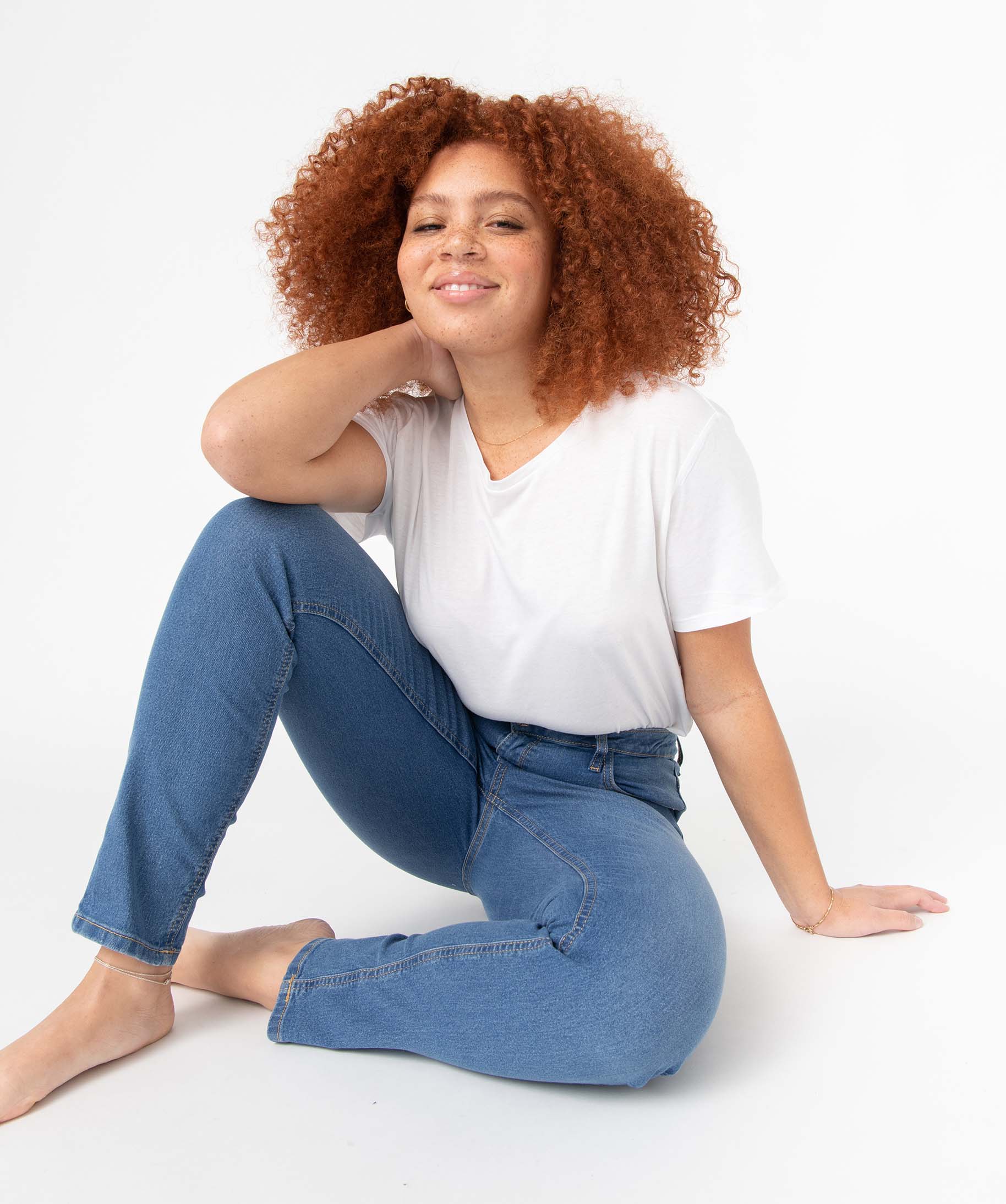 Jean femme coupe Slim taille haute stone | GEMO
