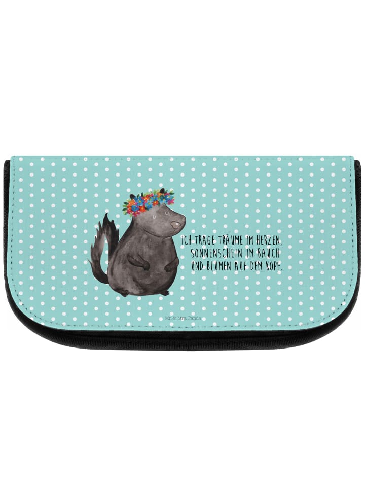 Mr. & Mrs. Panda Kosmetiktasche Stinktier Blumenmaedchen mit Spruch in Türkis Pastell günstig kaufen onesize