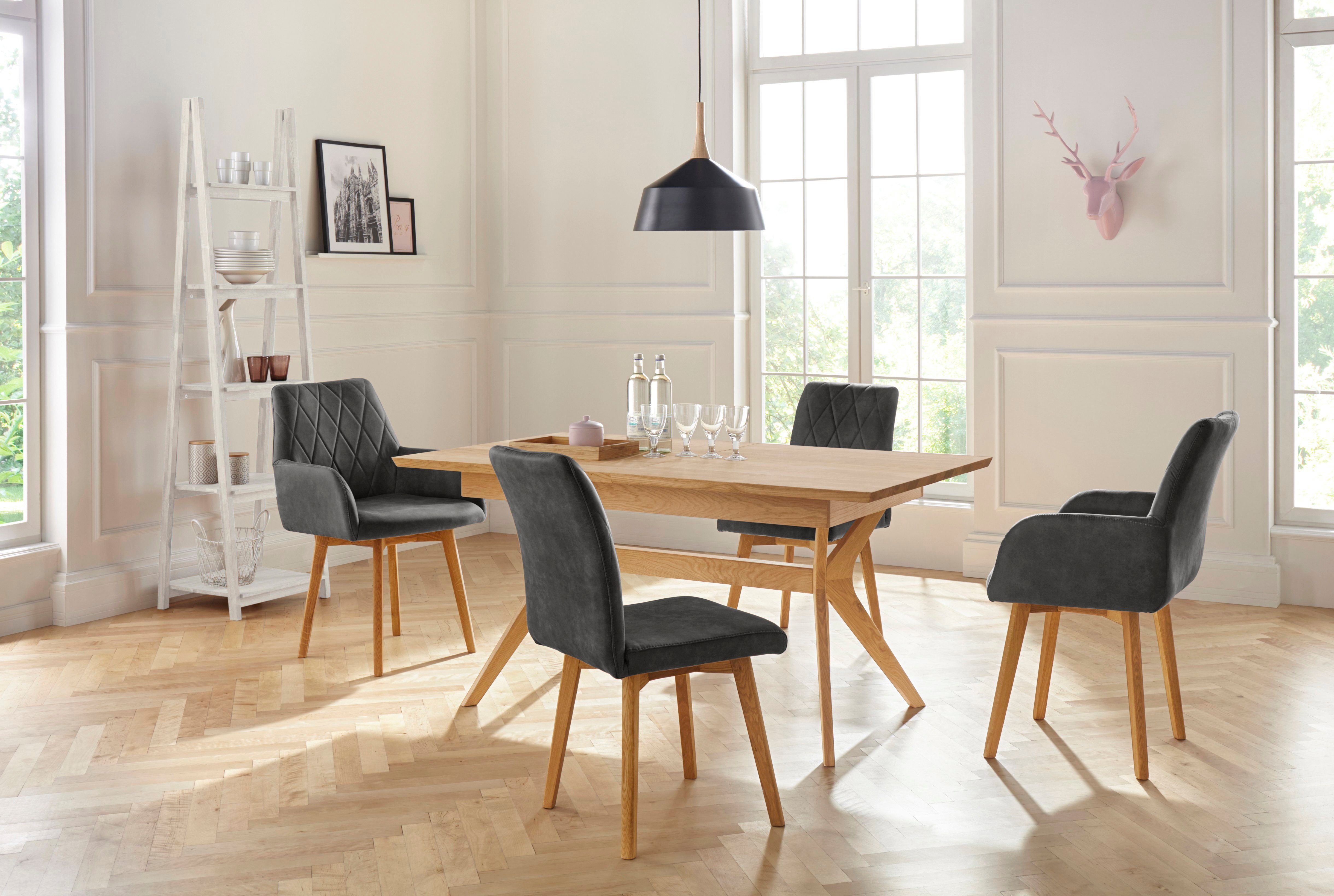 Home affaire 4-Fußstuhl Brest (Set, 2 St), Gestell aus Eiche Massivholz geölt