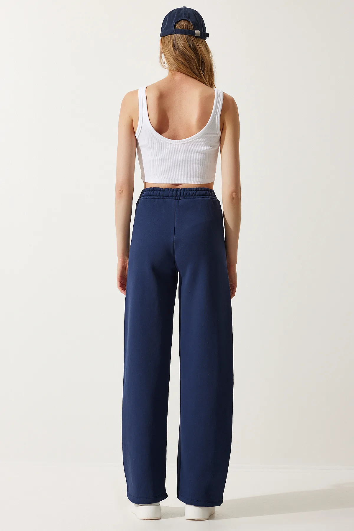 Happiness İstanbul  Damen-Jogginghose mit hohem Bund und geradem Bein in Marineblau, dick, HF00445
