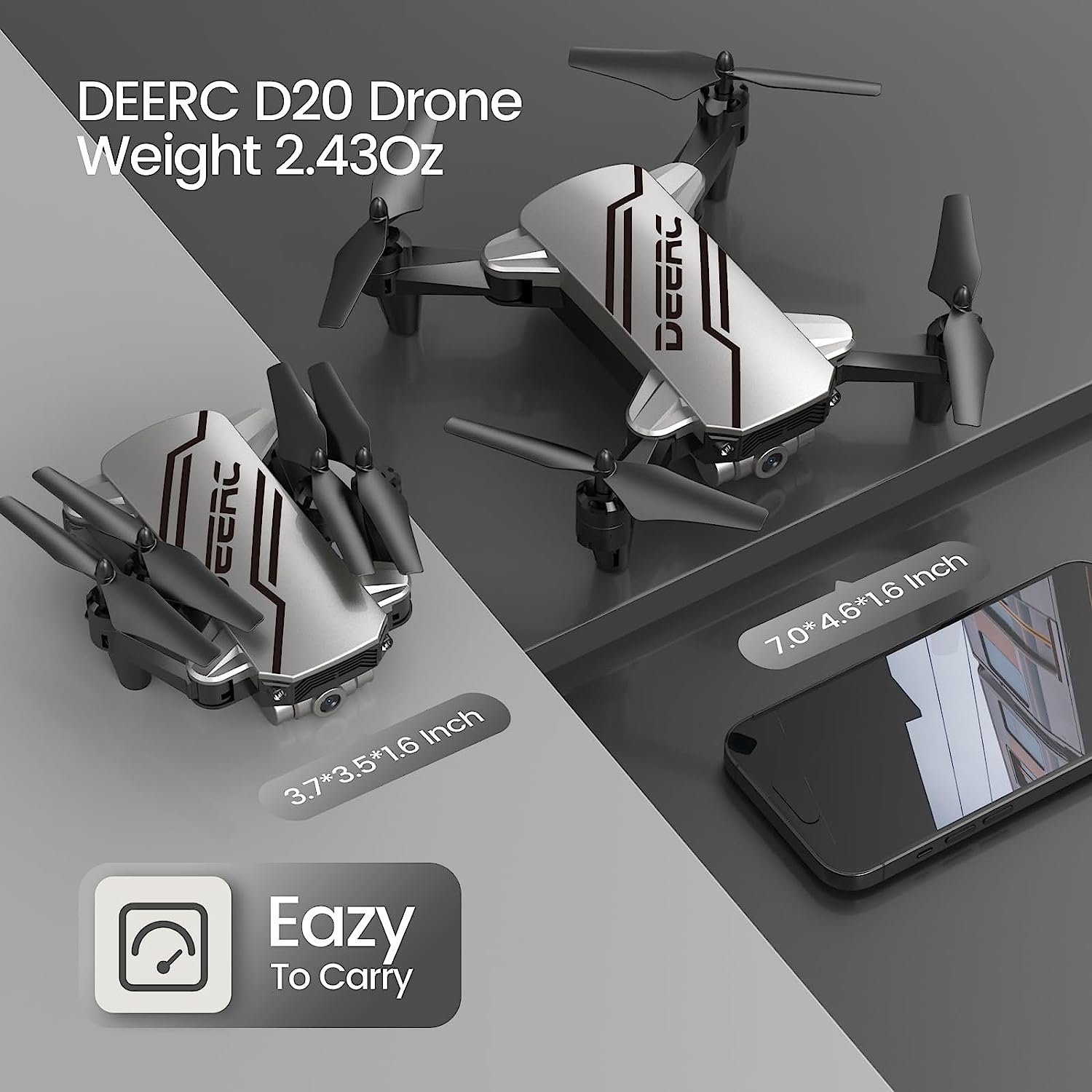 DEERC D20 Mini Drohne für Kinder mit HD FPV Kamera Drohne (HD1280 x 720p, mit Höhenhaltung, Headless Modus, One Key Start, 2 modulare Batterien)