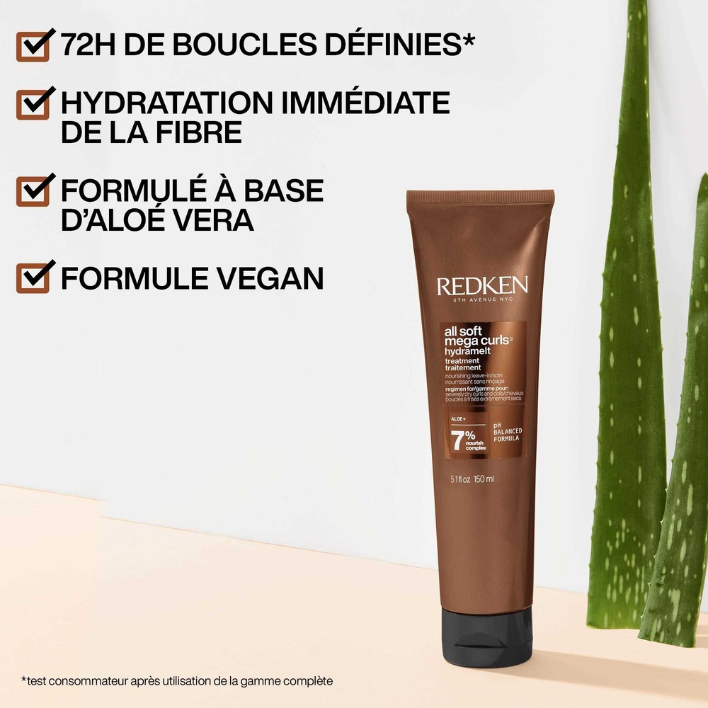 Redken All Soft Mega Curls Soin sans rincage nourissant Hydramelt pour cheveux très secs, bouclés à crépus