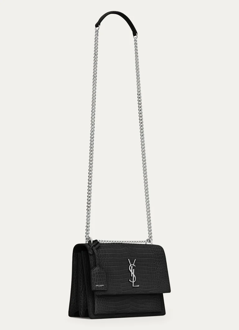 Saint Laurent Sunset Medium calfskin shoulder bag with crocodile texture