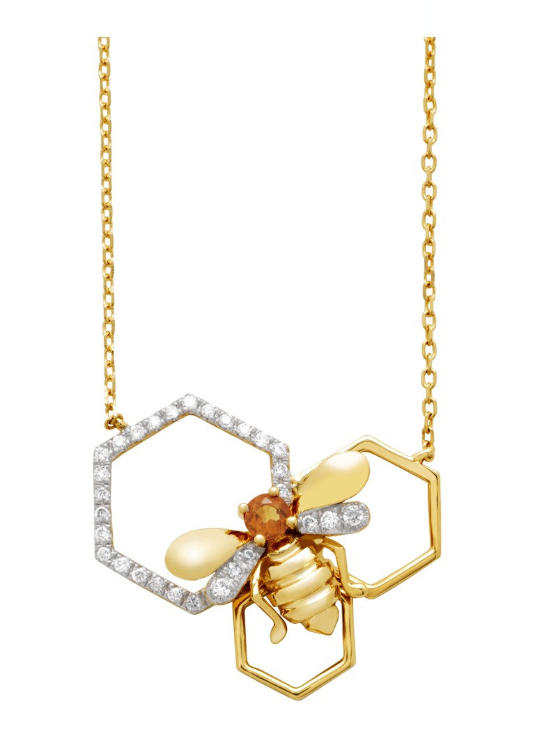 Diamond Point Yellow gold necklace, 0.05 ct citrine, Queen Bee