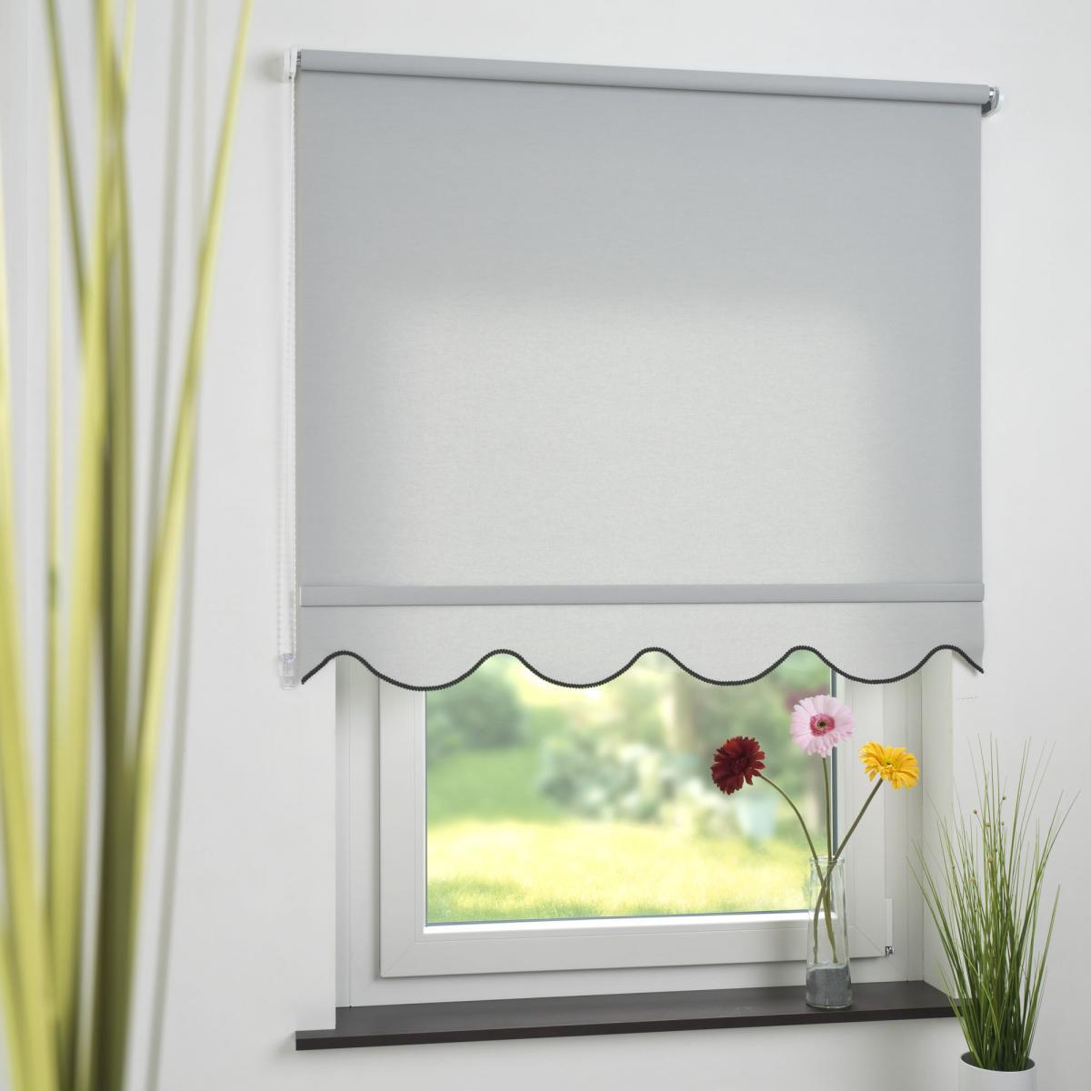 Bella Casa Seitenzugrollo Kettenzugrollo Volantrollo Rollo Klassik lichtdurchlässig 192 x 180 cm hellgrau für Fenster