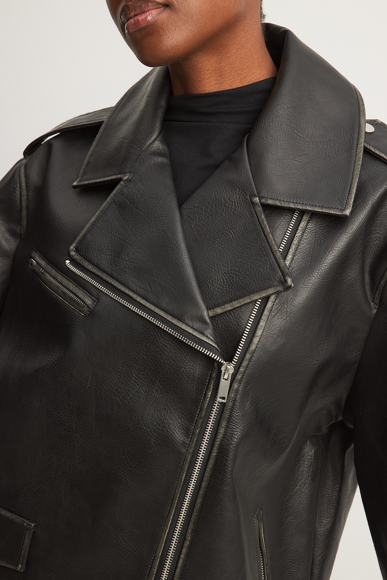 Verwaschene PU-Bikerjacke