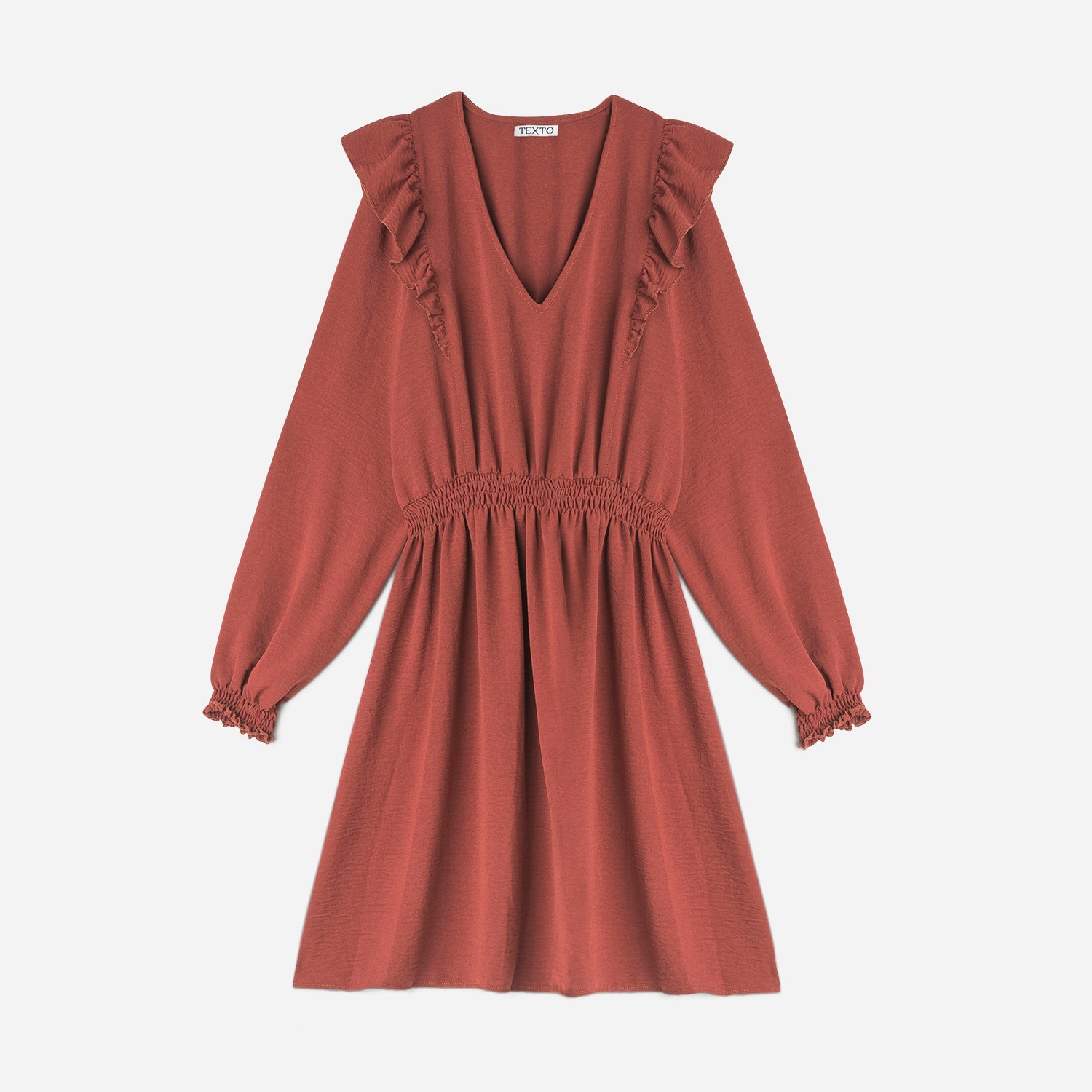 Robe TEXTO terracotta à volants