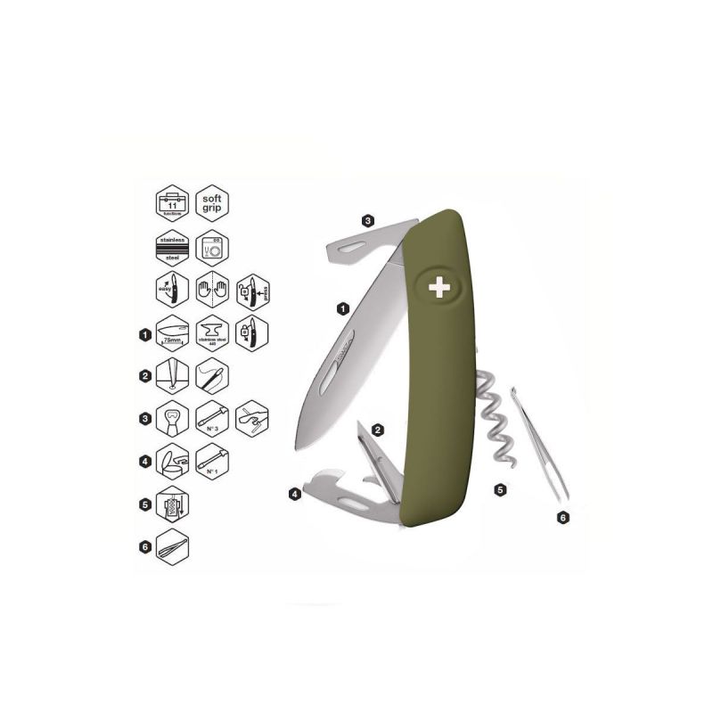 Swiza D03 AllMatt Olive, Schweizer Taschenmesser made in Swiss