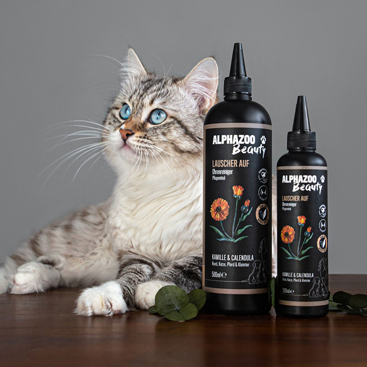 ALPHAZOO Augen- & Ohrenpflege ALPHAZOO Ohrenreiniger 200ml - Lauscher-Auf für Hunde, Katzen, Haus- und Hoftiere