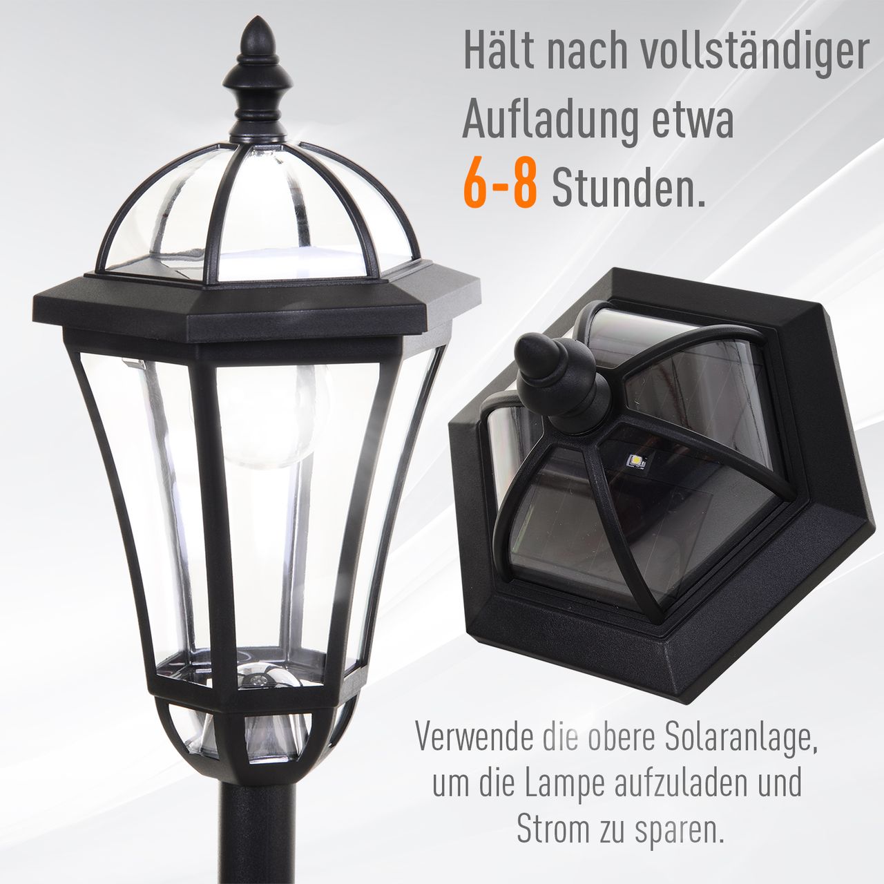 Outsunny Solar Gartenlaterne LED Laterne Wegleuchte 6 Stdn. ABS 129cm