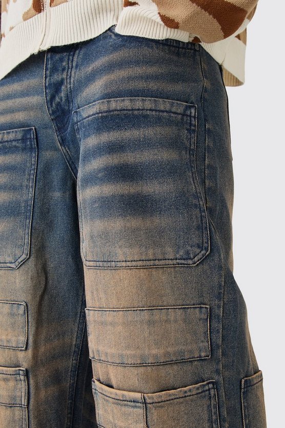 Baggy Rigid Overdyed Multi Pocket Cargo Jeans