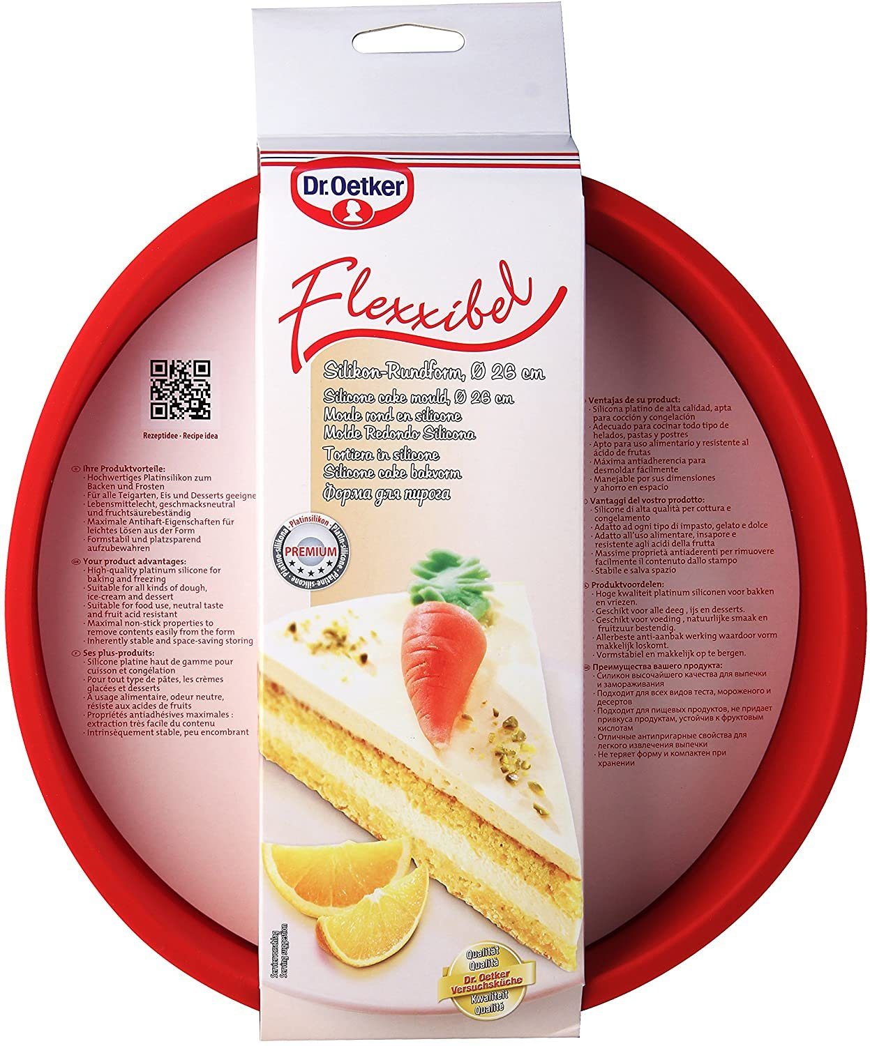 Dr. Oetker Silikonform Dr. Oetker - Silikon Backform Flexxibel Rundform Rot Ø 26cm, (1-tlg), Antihaft-Wirkung