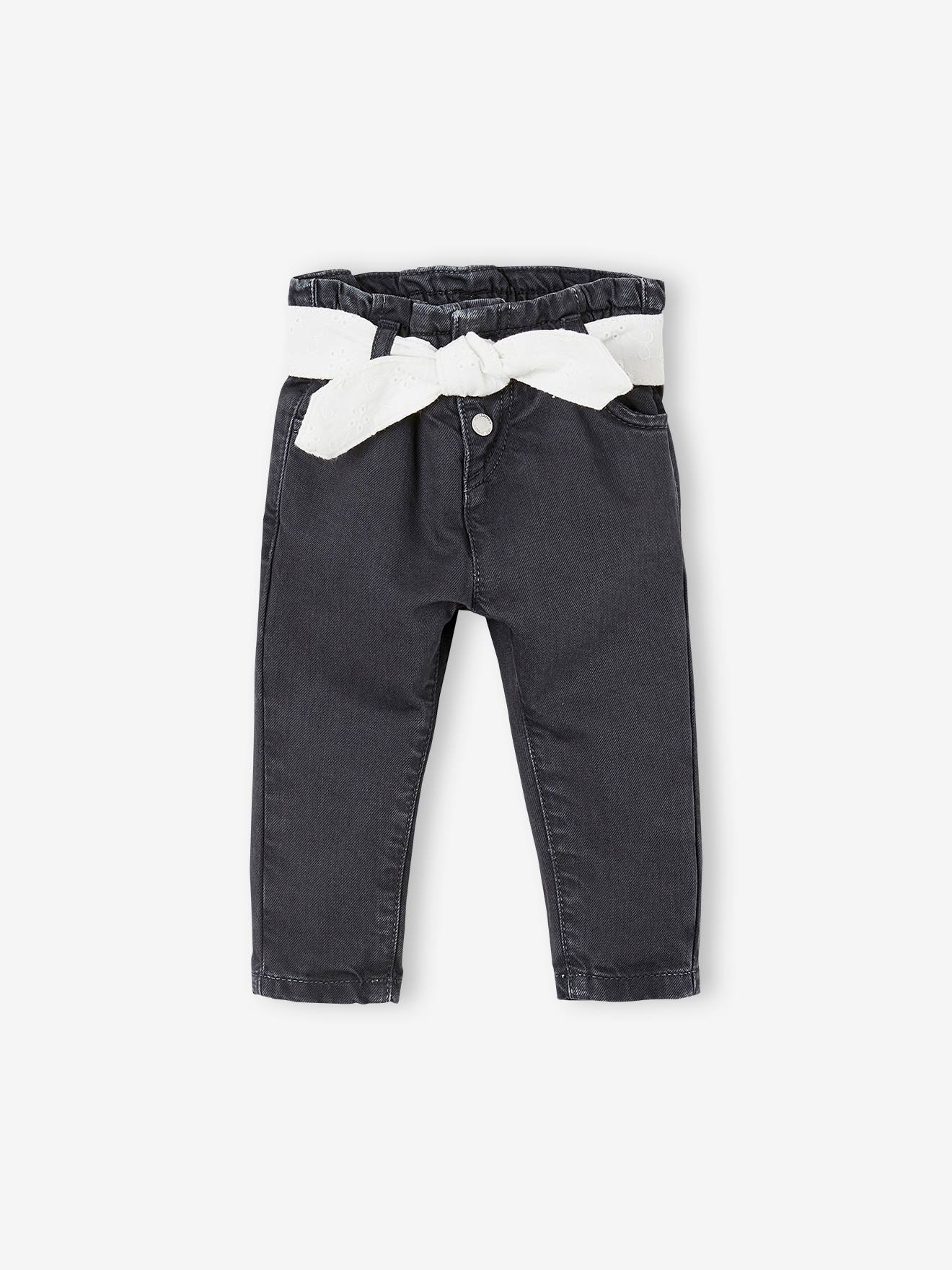 Jean bébé avec ceinture en broderie anglaise denim gris