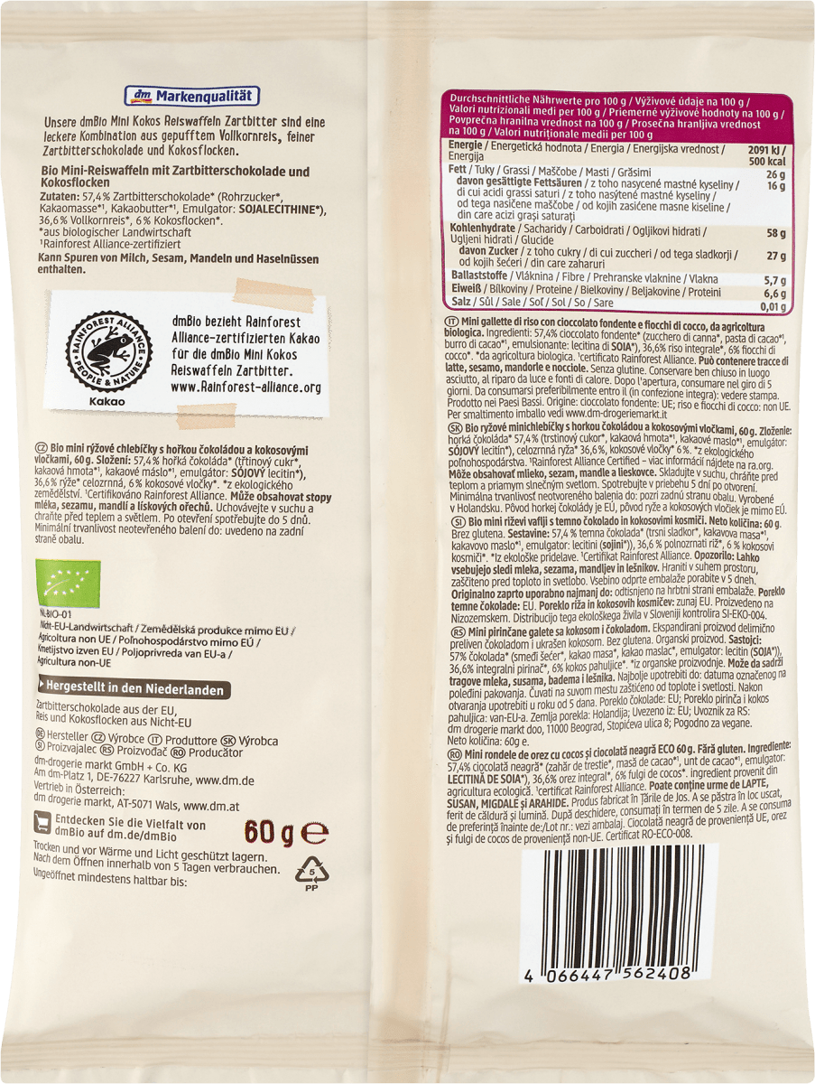 Mini Schokoreiswaffel Kokos Zartbitter, 60 g