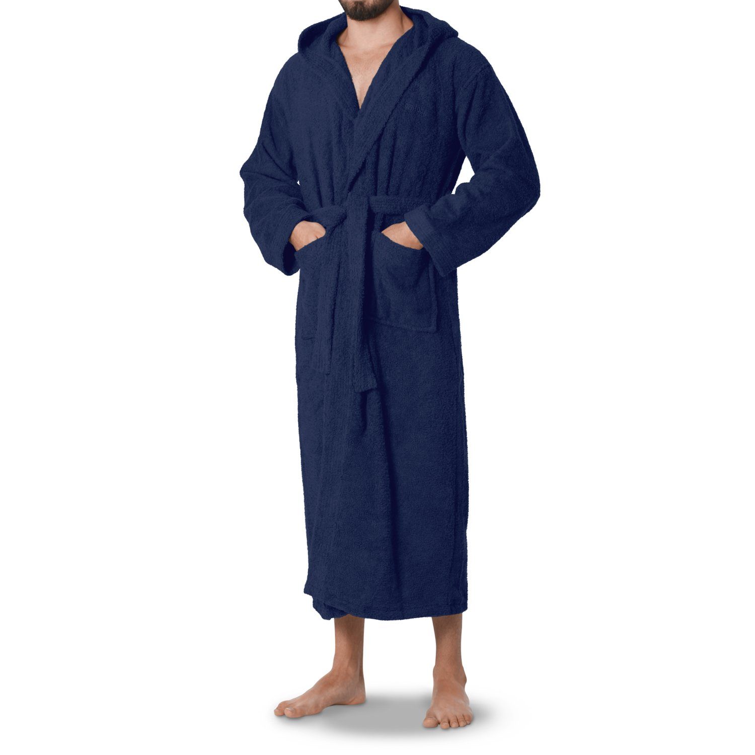 OAHOO Bademantel Unisex Frottee Bademantel mit Kapuze, 100% Baumwolle, Extra-Lang