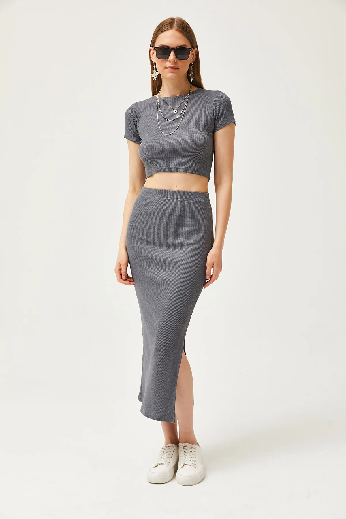 Olalook  Geräucherter Kurzarm-Lycra-Anzug mit Schlitzrock für Damen TKM-19000194