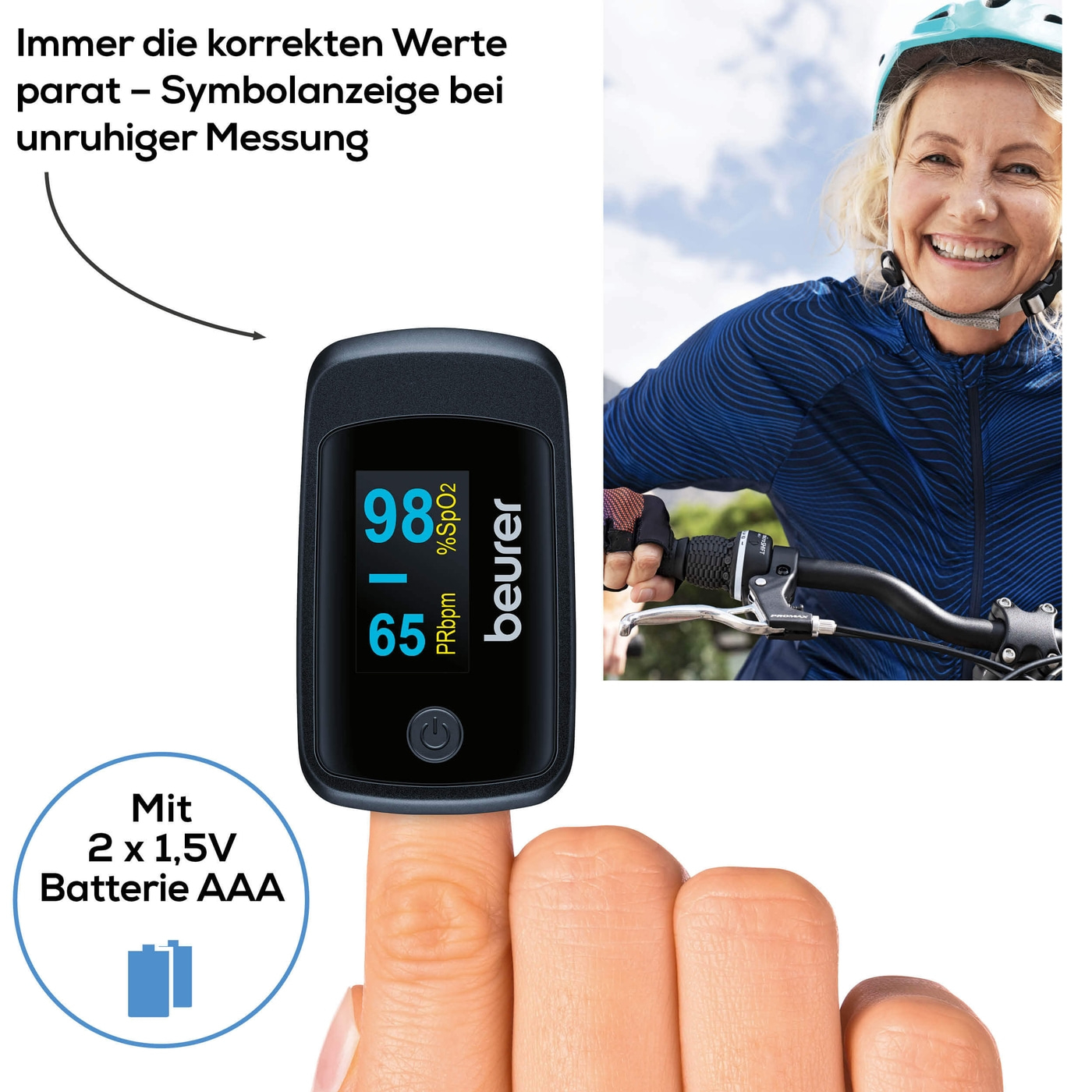 Beurer Pulsoximeter PO 45-Pulsoximeter zur Messung von Sauerstoffsättigung, Herzfrequenz & Durchblutungswert