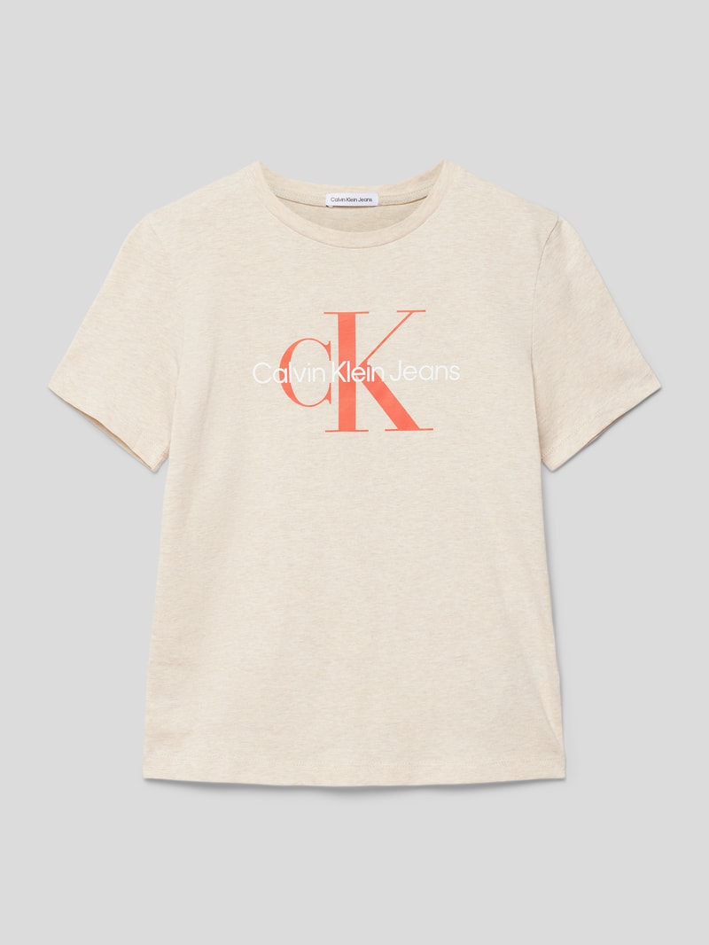 T-Shirt mit Label-Print in ecru