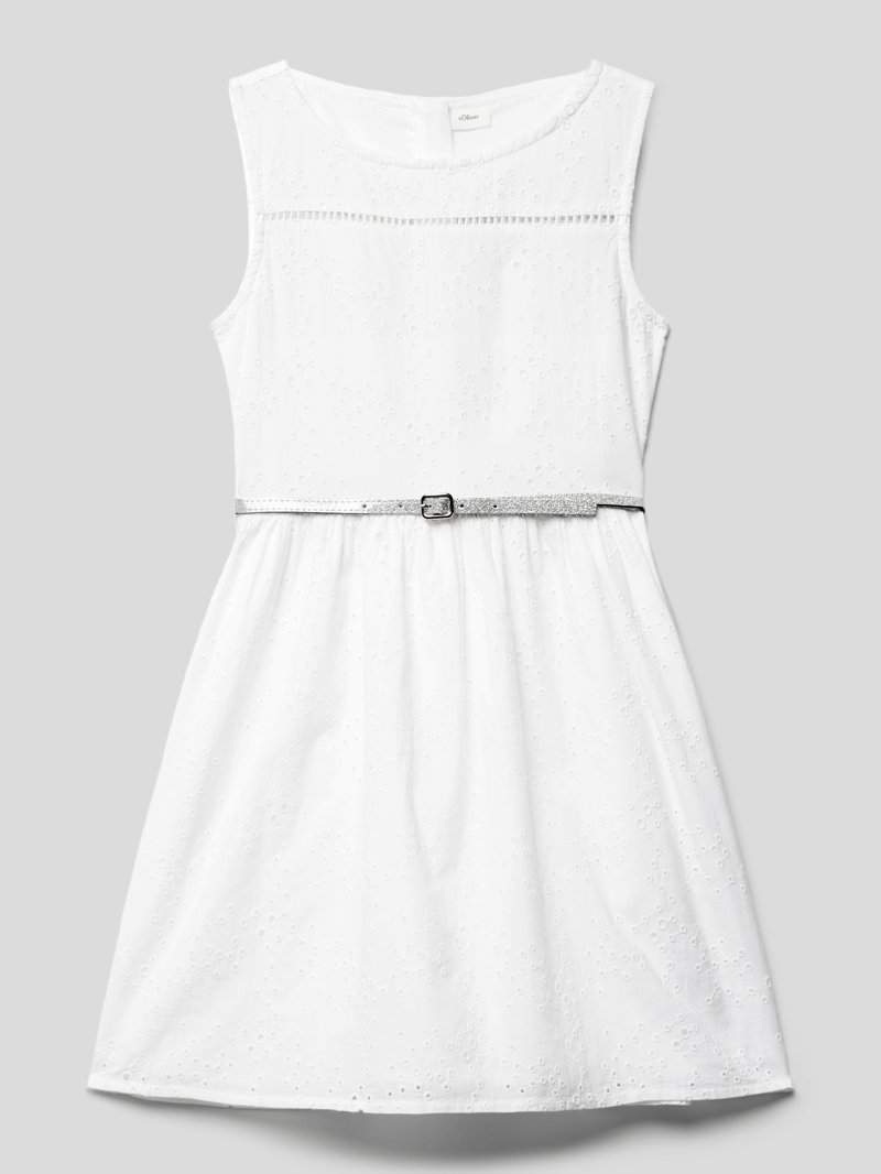Kleid mit Lochmuster Modell 'TG' in weiß
