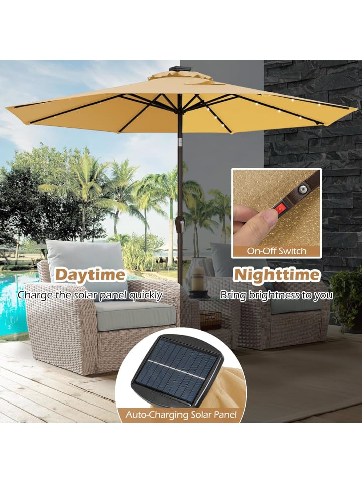 COSTWAY Sonnenschirm 300 cm mit LED-Solar-Beleuchtung in Beige günstig kaufen onesize