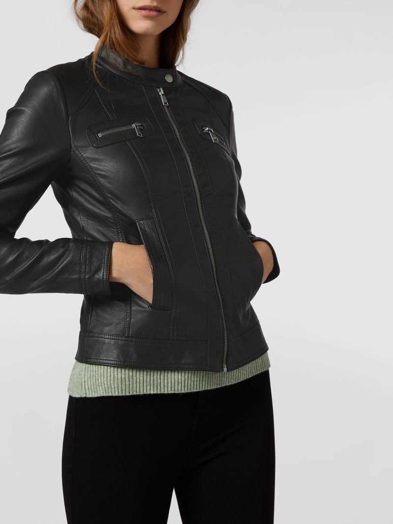 Jacke im authentischen Leder-Look in schwarz