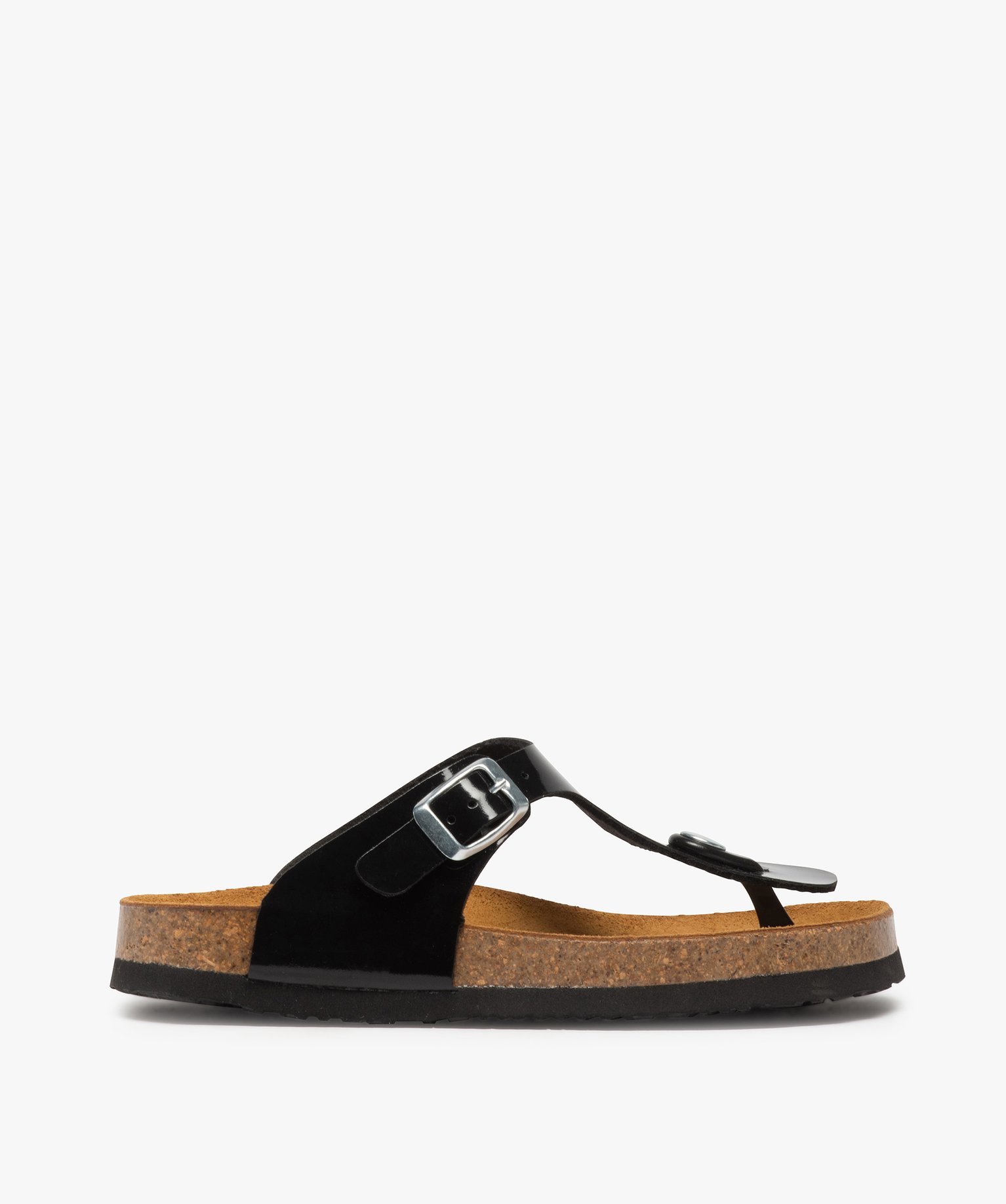 Sandales fille à entre-doigts et large bride en T ajustable noir | GEMO