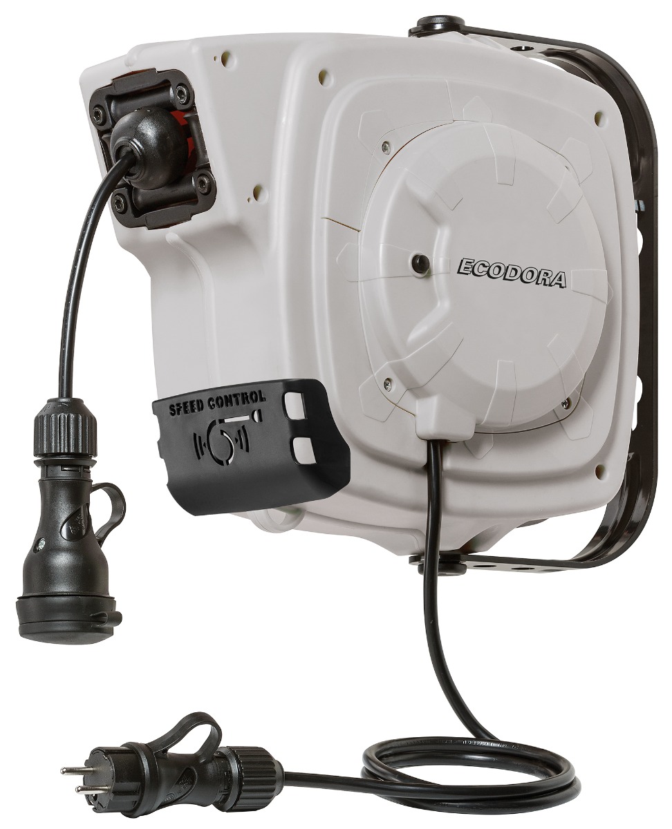 Ecodora 0E2315SF Nástěnný naviják 14+1M Elektrický kabel 3G x 1,5 H05 s regulací rychlosti (se zástrčkou)