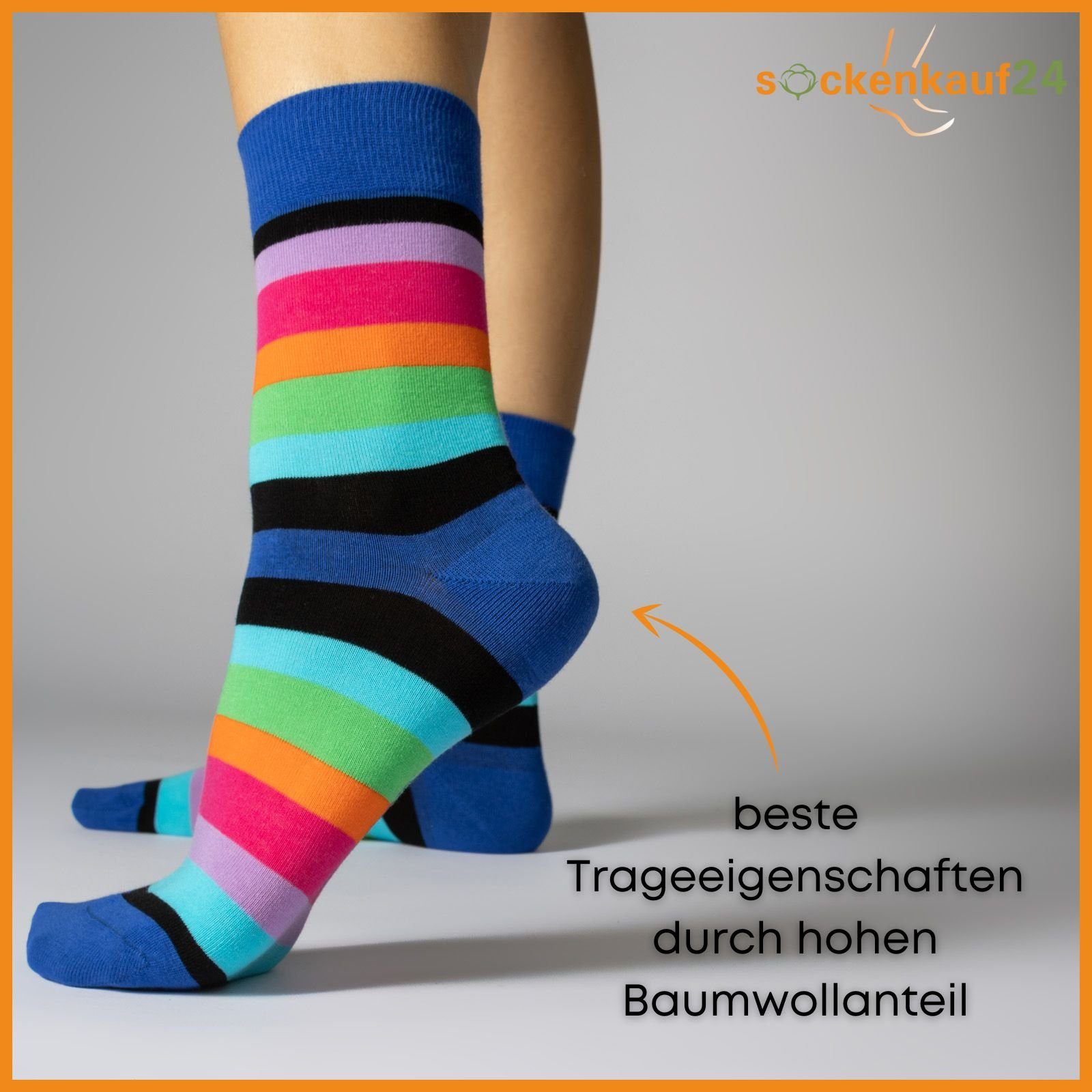 sockenkauf24 Basicsocken 6 oder 12 Paar Damen Socken Ringel Bunt (6-Paar, 39-42) Baumwolle Komfortbund ohne Naht - 11979 WP