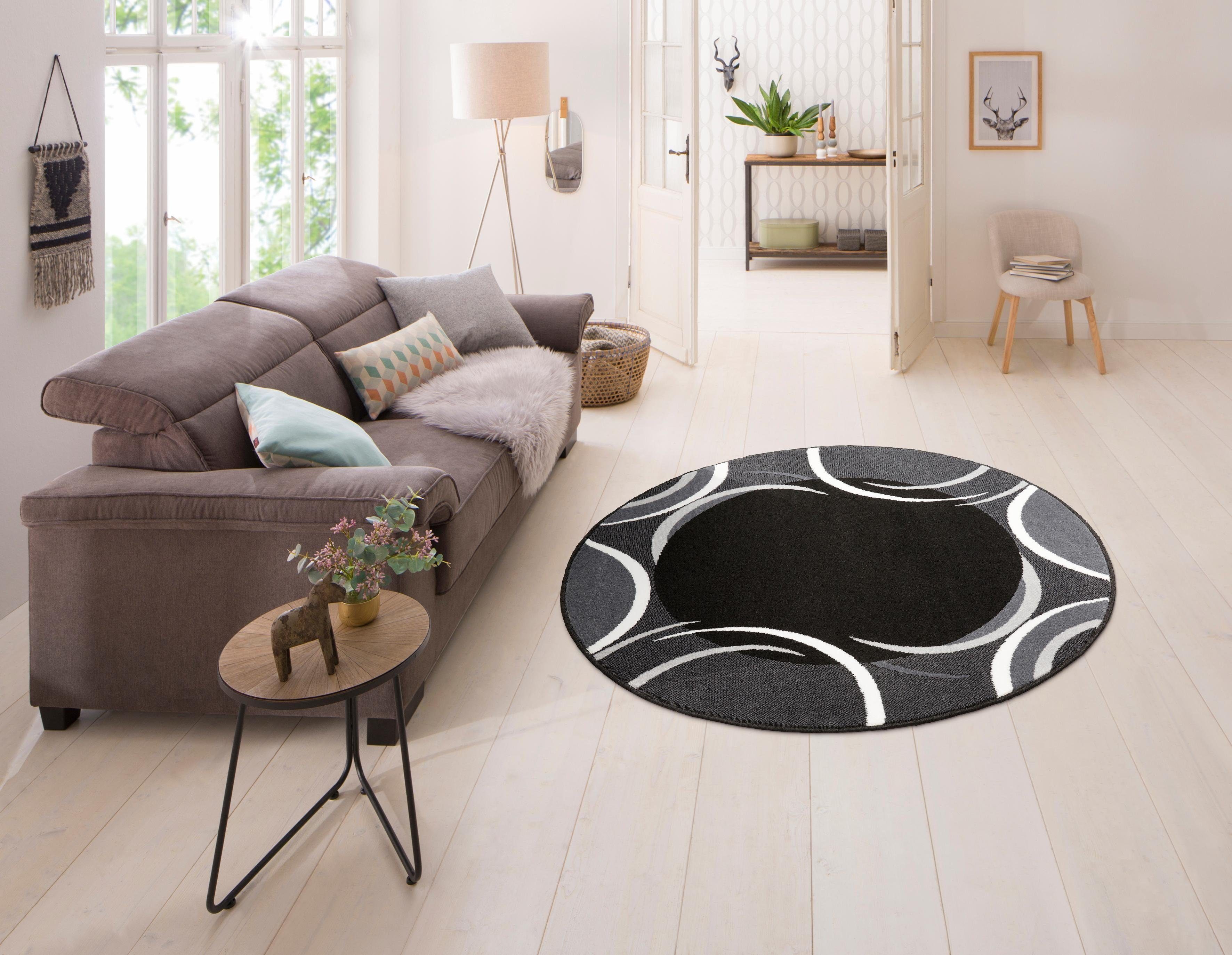 Teppich Noah, my home, rund, Höhe: 7 mm, mit Bordüre, Kurzflor, verspieltes Design, pflegeleicht, elegant
