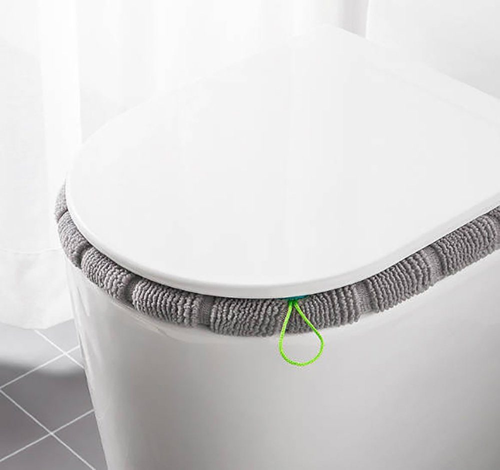 WC-Deckelbezug Toilettensitzbezug mit Tragegriff, verdickt, um Sie warm zu halten Deliana.home, Höhe 20 mm, Wärmendes Material, Winterliche Wärme für Ihr Zuhause, Polyester-Faser, 1, Geeignet für die meisten Toiletten, geeignet für alle Jahreszeiten