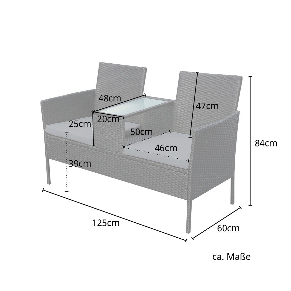 SVITA Gartenbank CHICAGO, Coffee-Table, Zweisitzer, inkl. Tisch, Polyrattan, Braun