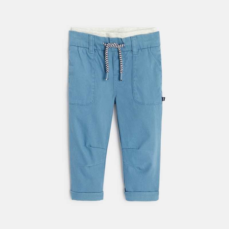 Pantalon coton taille élastique bleu bébé garçon