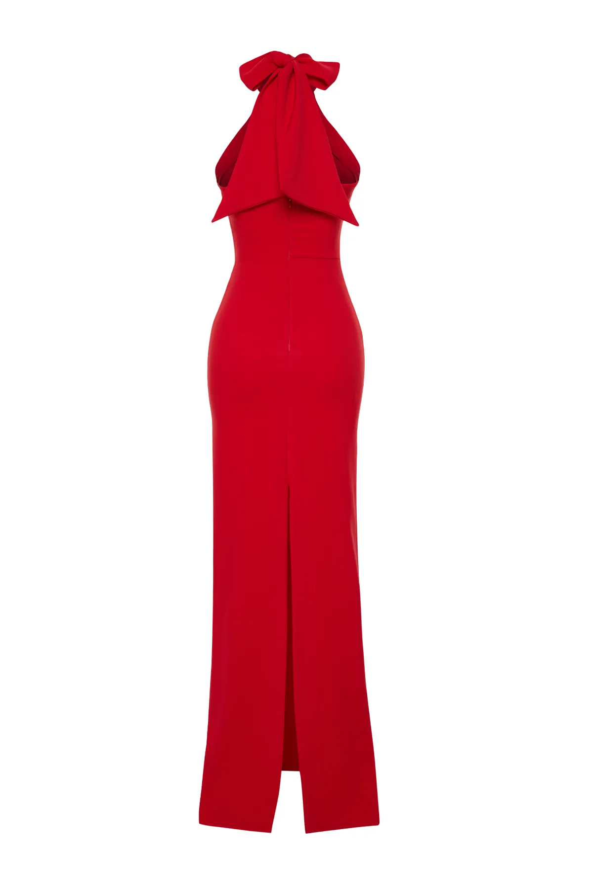 Trendyol Collection  Rotes, figurbetontes, langes, elegantes Abendkleid aus Webstoff mit Rosendetails TPRSS24AE00011