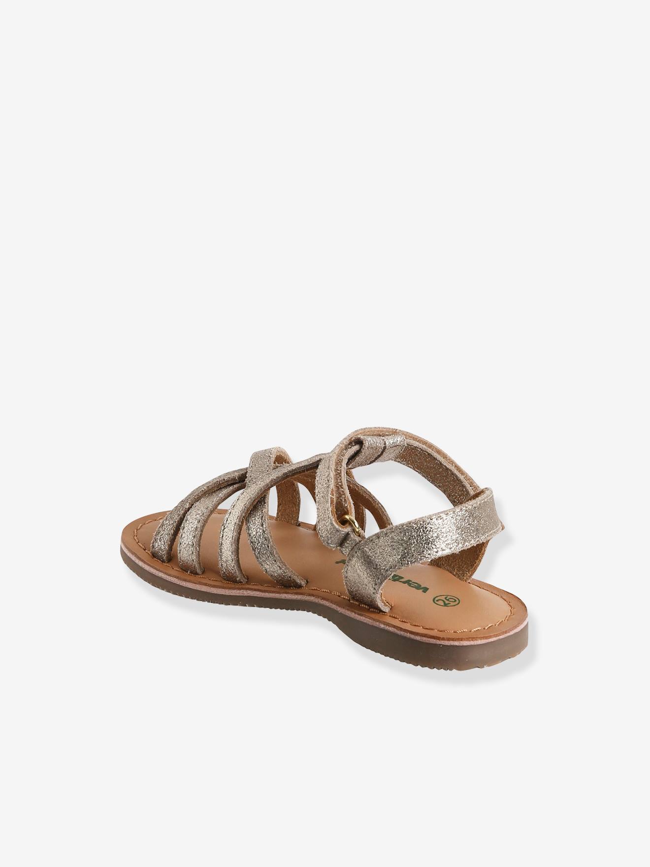 Sandales multi-brides cuir irisé fille or
