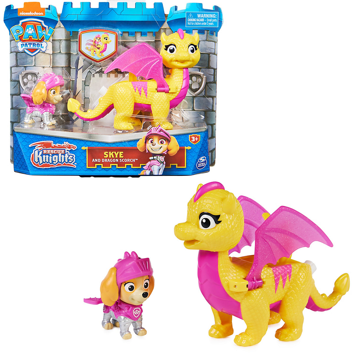 Paw Patrol, Rescue Knights Skye und Dragon Scorch Actionfiguren-Set, Spielzeug geeignet für Kinder ab 3 Jahren