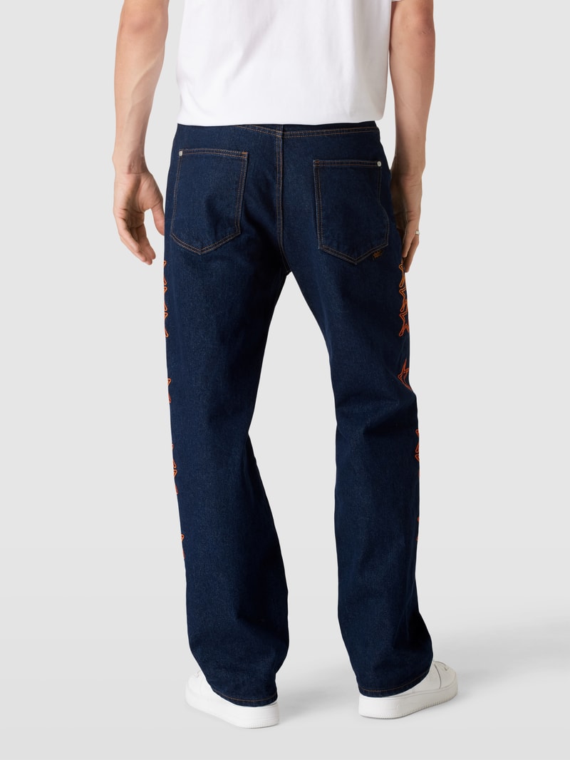 Baggy Jeans mit Motiv-Stitching Modell 'STARS' in blau