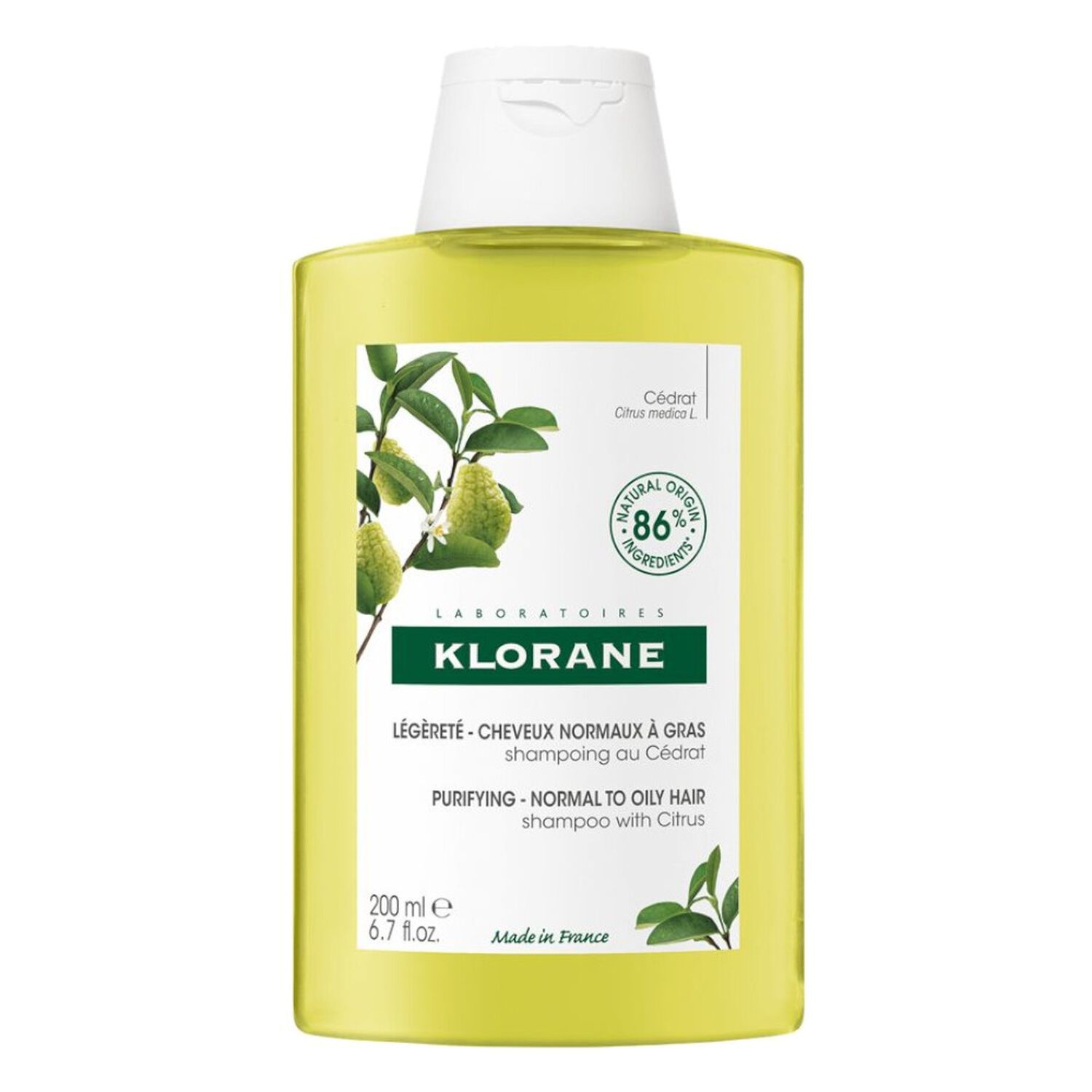 Klorane Shampoing Purifiant et Séborégulateur au Cédrat - Cheveux Normaux à Gras 200 ml