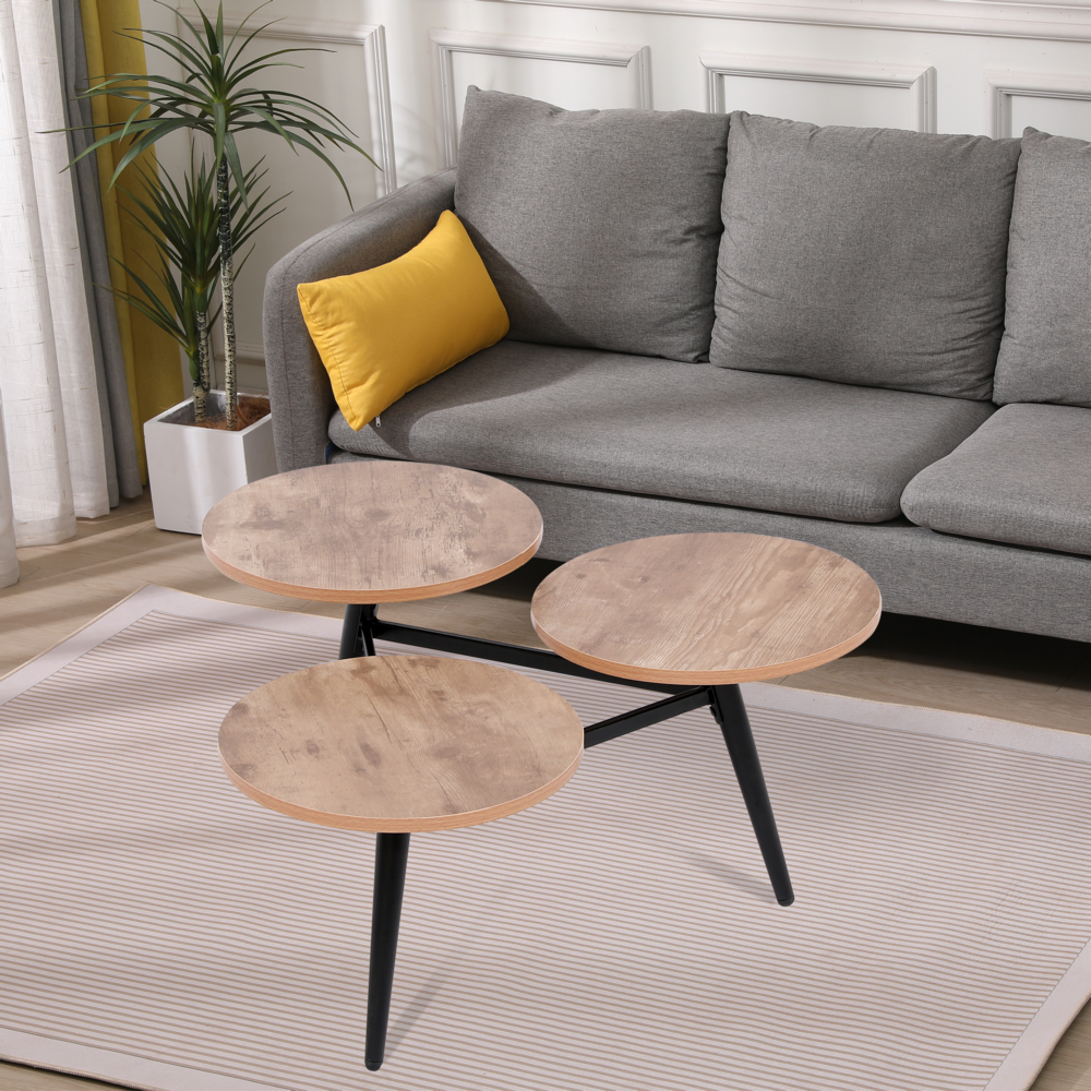 Happy Home Couchtisch 3tlg. Satztisch Beistelltisch aus Metall HWT49-HOL Holz schwarz